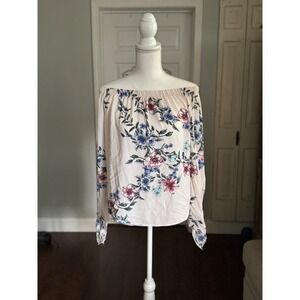 Floral Off Shoulder Blouse Long‎ Sleeve Lightweight Top Bohemian Size S